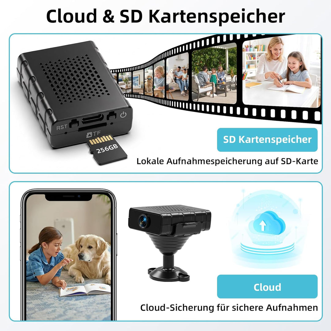 JAXION 4K Mini Überwachungskamera Innen WLAN,Kamera Live Übertragung Handy | Lange Standby Akku Kame