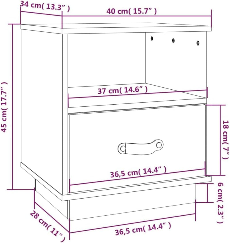FIRBNUS Bedside Table Nachtkonsole Beistelltisch mit Stauraum Night Stand Nachttisch 40x34x45 cm Mas