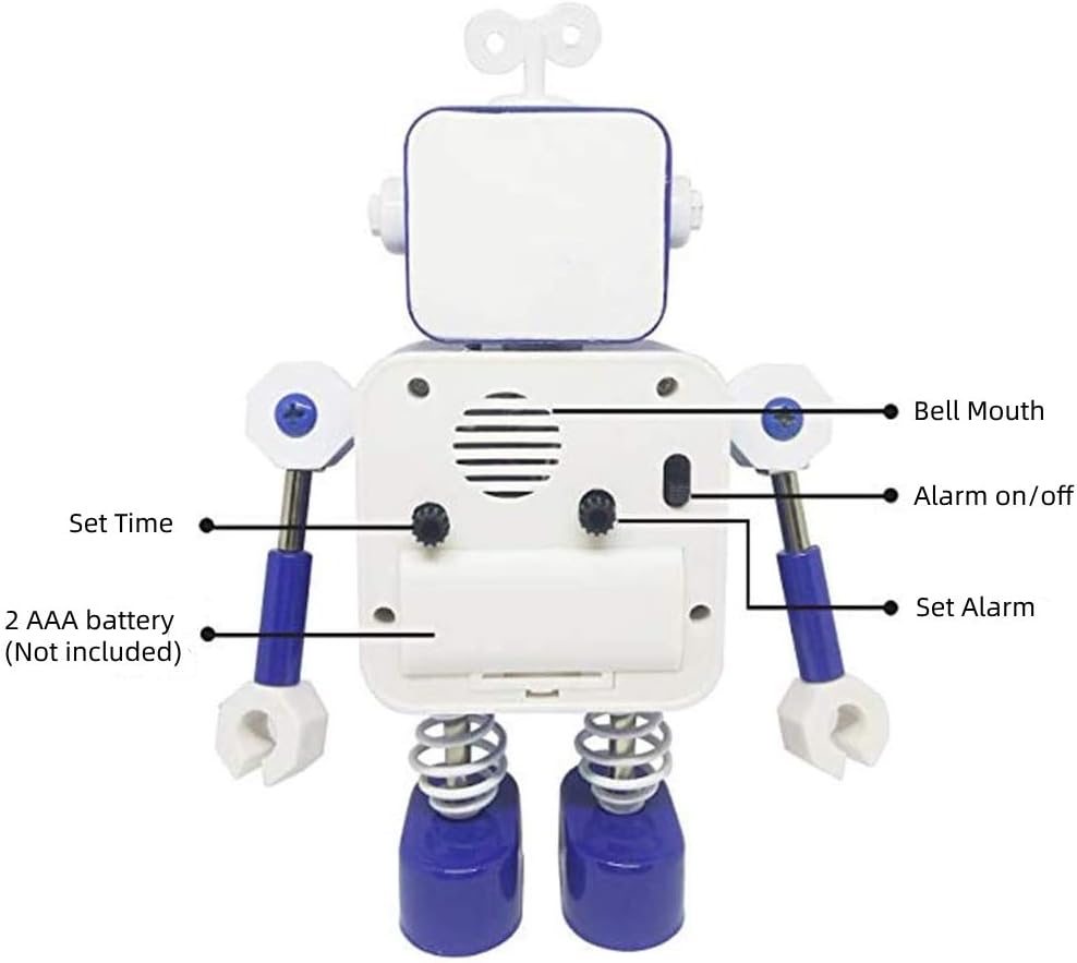 Diskary Roboter Wecker,Nicht tickende Wecker mit blinkenden Augen Lichtern und drehbarem Arm,Geschen