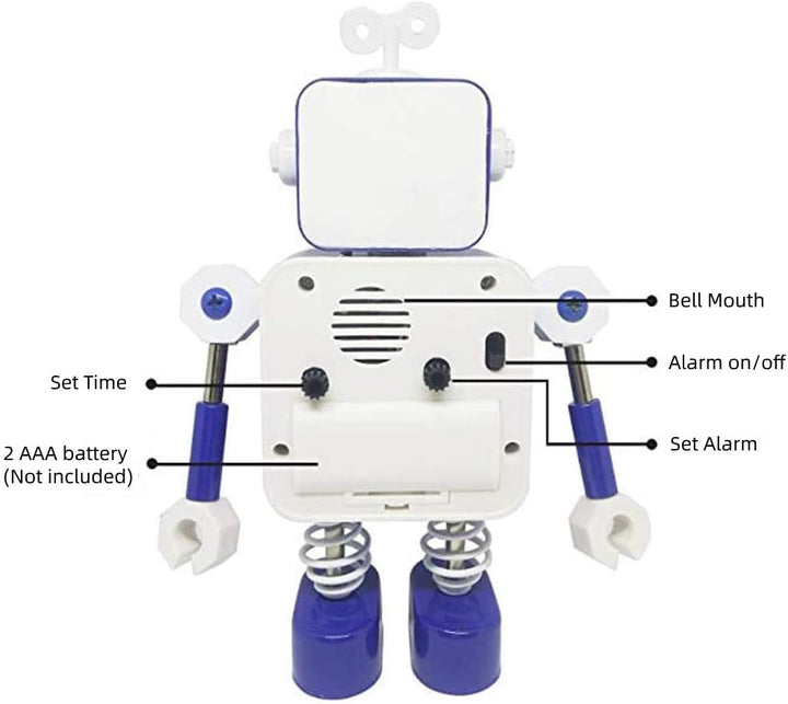 Diskary Roboter Wecker,Nicht tickende Wecker mit blinkenden Augen Lichtern und drehbarem Arm,Geschen