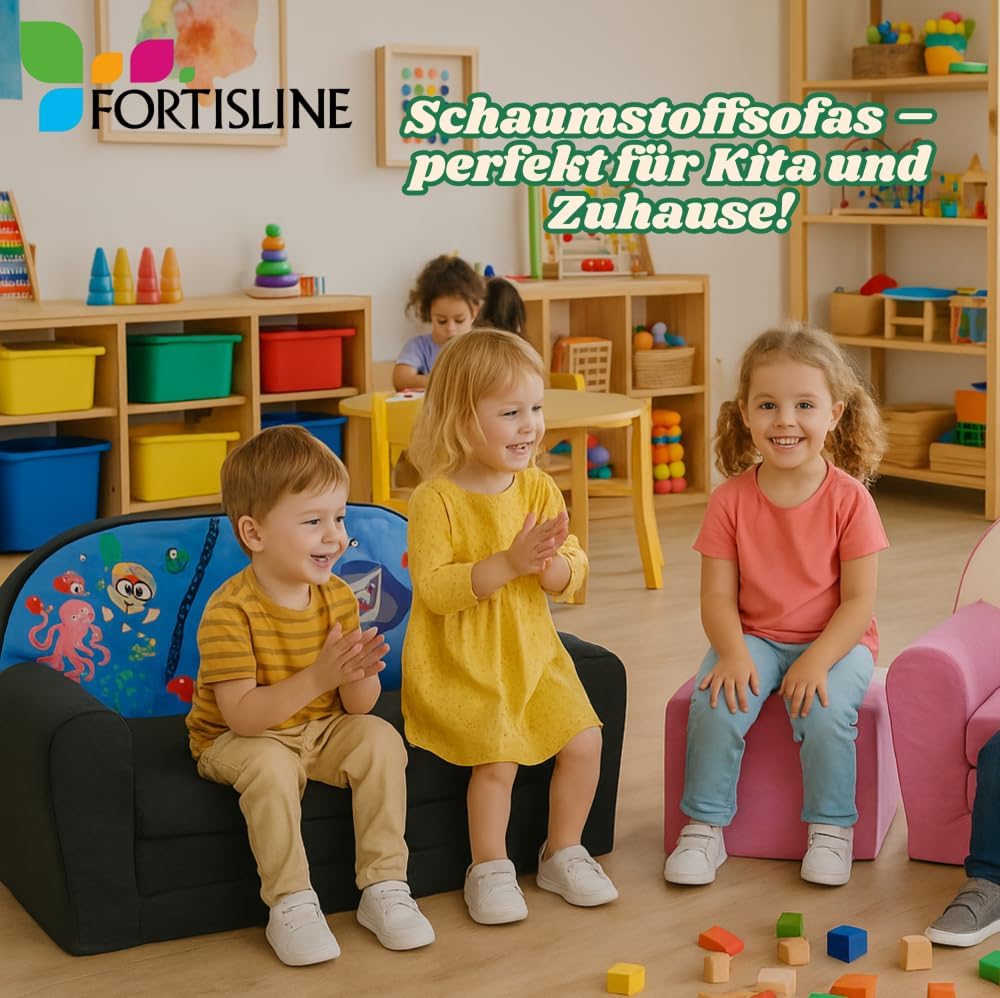 FORTISLINE Kindersofa Mini zum Aufklappen Viele Muster W386 (Rosa Punkte Weiss), Rosa Punkte Weiss