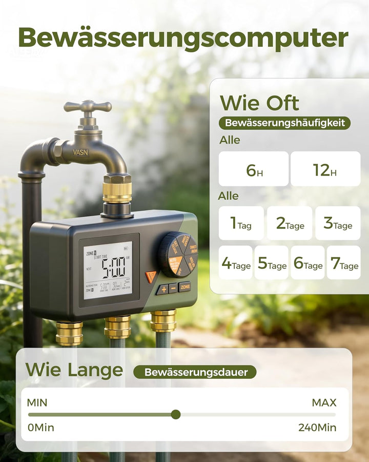 Diivoo Bewässerungscomputer 3 Ausgänge, Garten Bewässerungsuhr mit Wochentage Programmierbar, Automa