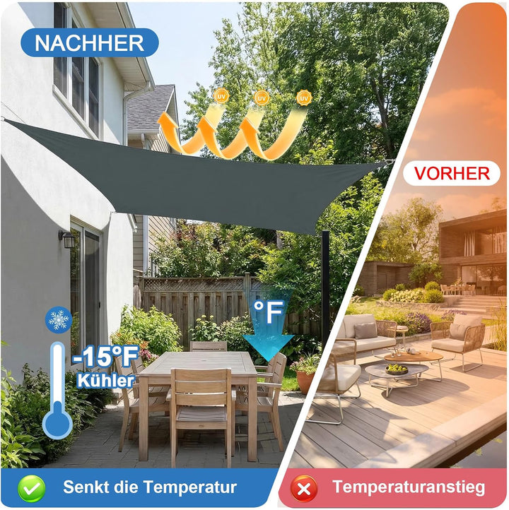 2x4m Sonnensegel Rechteckig Wasserdicht Sonnenschutz, Anthrazit | 95% UV Schutz, Regenschutz, Sunseg