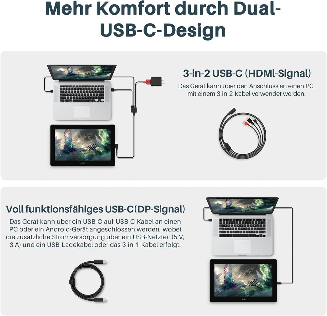 HUION Kamvas Pro 16 Plus (4K), 15,6 Zoll Grafiktablett mit Display, volllaminierter entspiegelter Gl