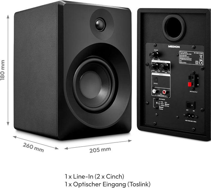 MEDION P61925 Regallautsprecher (aktiv und passiv, Holzgehäuse, 2 Wege System, Bluetooth5.0, integri
