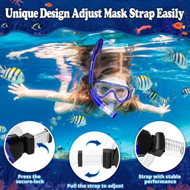 Schnorchelset Kinder - Taucherbrille Anti-Fog und Trocken Schnorchel - Anti-Leck Tauchmaske Dry Schn
