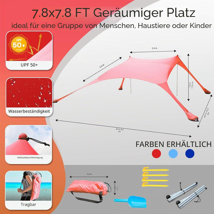 CUUPO Strandzelt, Sonnenschutz, LSF 50+, UV-Schutz, Outdoor-Baldachin, Sonnenschutz mit 2 Stangen fü