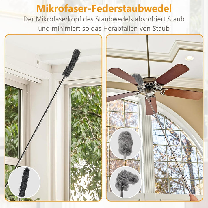 Terafeels 310 cm 5 Stück Staubwedel Lang Teleskop Waschbar, mit 1 Biegbare Eckbesen und 1 Chenille S