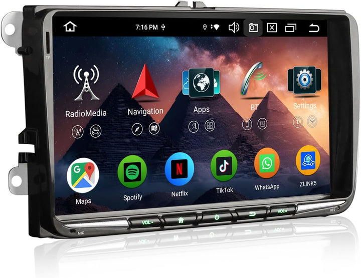 Erisin 9" 8-Kern 4GB+64GB Android 14 Autoradio Bluetooth GPS Navi für VW Golf 5 Golf 6 Passat B6 Tig