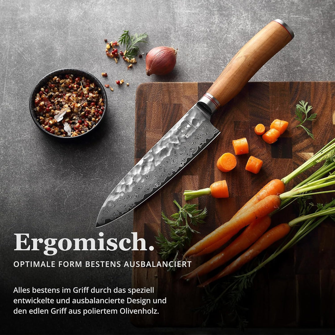 Zayiko Olive Damastmesser Santoku Messer 17,50cm Klinge extrem scharf aus 67 Lagen I Damast Küchenme