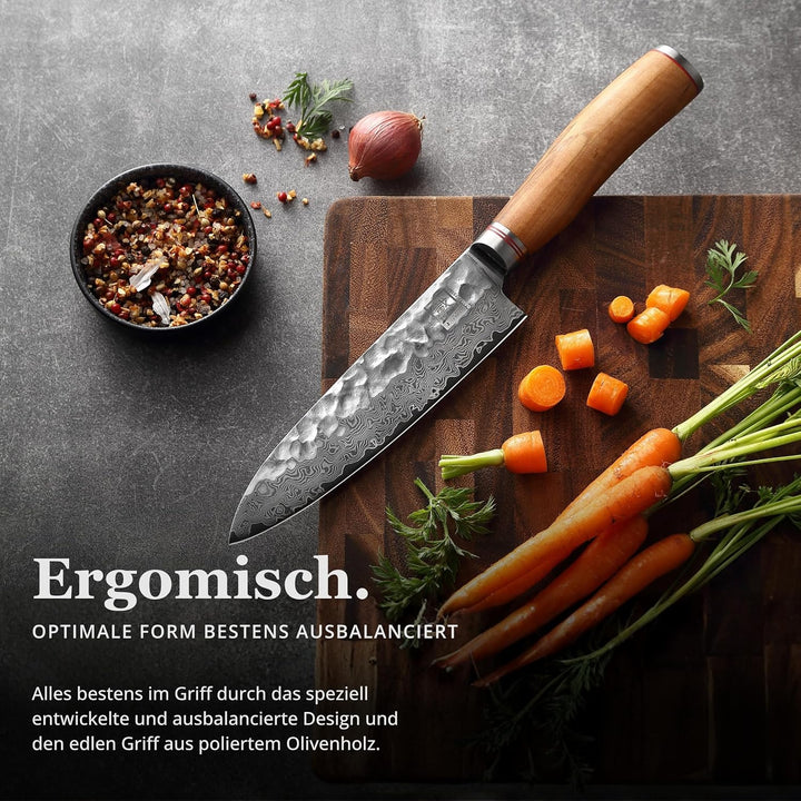 Zayiko Olive Damastmesser Santoku Messer 17,50cm Klinge extrem scharf aus 67 Lagen I Damast Küchenme