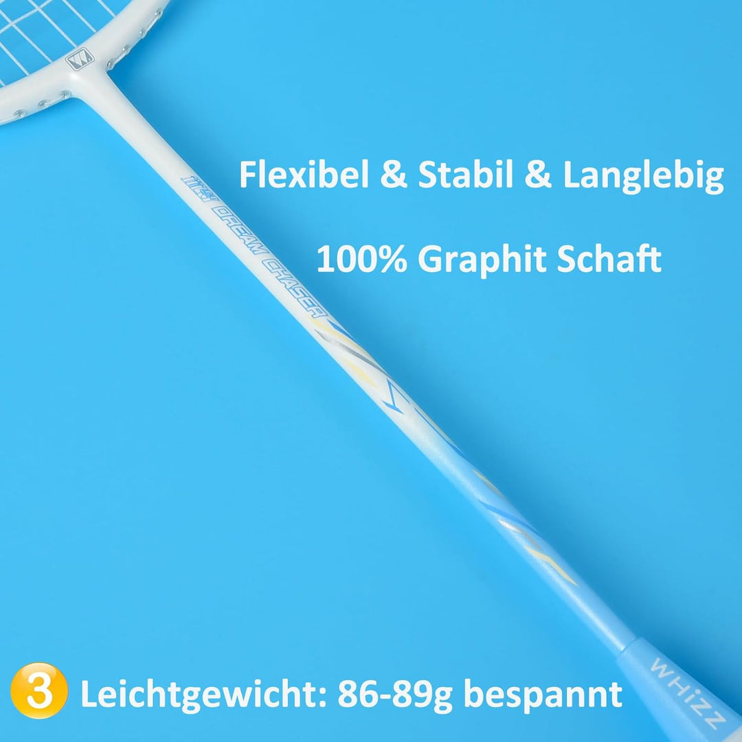 WHiZZ Carbon Badminton Schläger Set, Leichter Graphit Badmintonschläger Federball Set für Training,