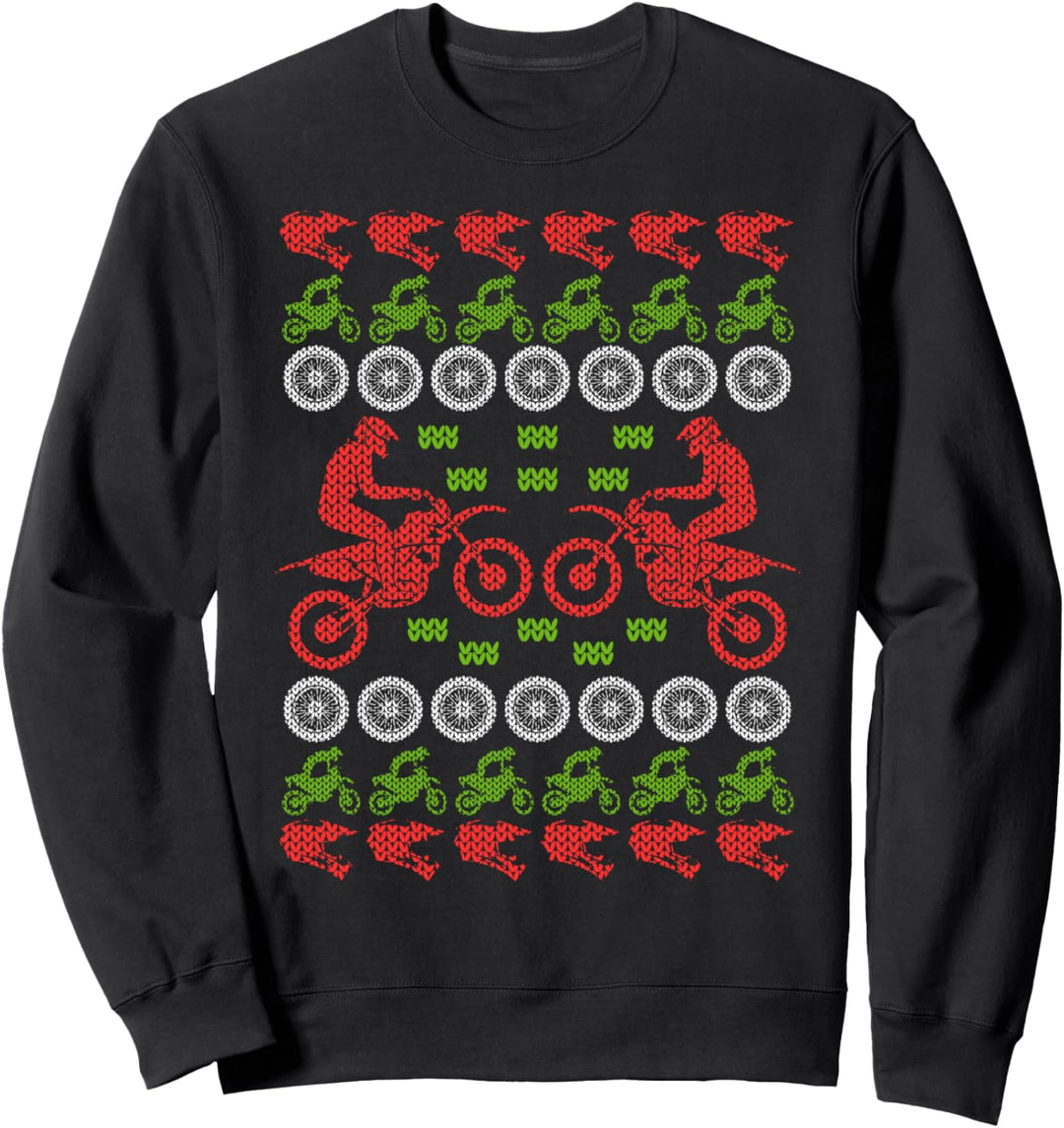 Ugly Christmas Weihnachtsfeier Motiv Motocross Dirtbike Sweatshirt