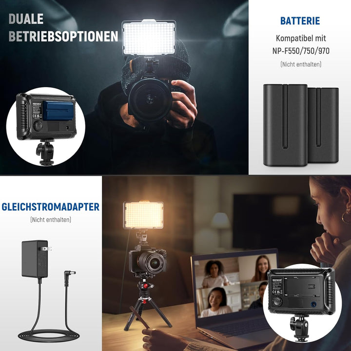 NEEWER 176 LED Videoleuchte Streaming Licht 5600K dimmbar Videolicht Panel mit 1/4 Zoll Gewinde, Key