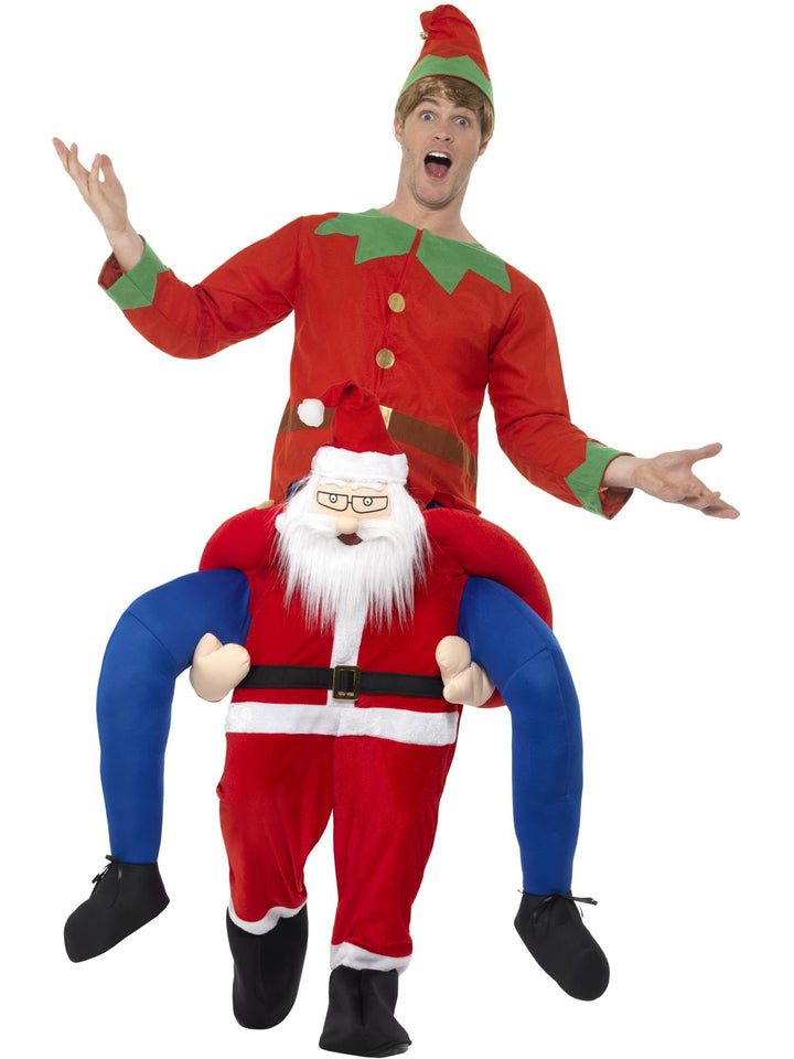 Smiffys 48814 Smiffy's Huckepack-Weihnachtsmann-Kostüm, rot, Einheitsgrösse