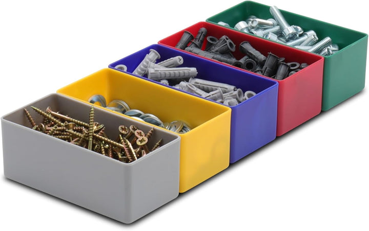 1a-TopStore 25 Stück Einsatzkasten E40/3, 99x49x40 mm,farblich sortiert, aus Polystyrol, Industrieno