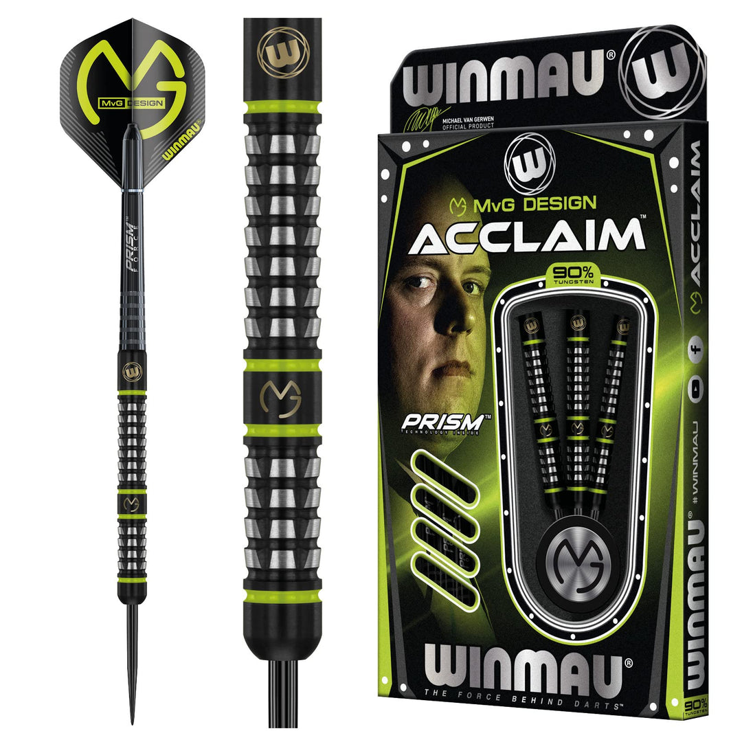 Winmau MvG Acclaim Dartpfeile mit Wolfram-Stahlspitze, 25 g, Set mit Flights und Schäften Einzelbett