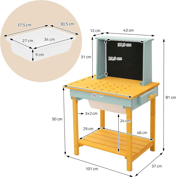 Joyz Werkbank Kinder Holz, Kinderwerkbank mit Tafel &amp; Zubehör, Werkzeugbank Kinder aus massivem Tann
