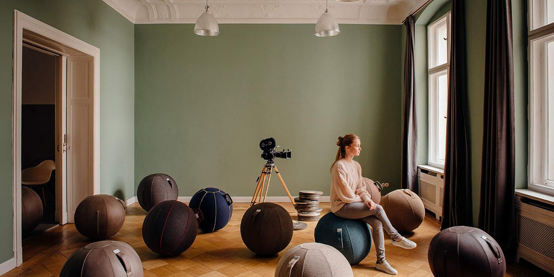 VLUV® BOL STOV Sitzball Büro Ergonomisch [Atmungsaktiv mit Tragegriff und Wegrollschutz] Waschbarer