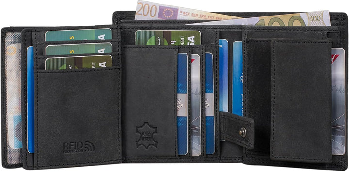 Herren Geldbörse aus Echt-Leder - Geldbeutel mit RFID-Schutz - Grosses Portemonnaie für Herren - Vin