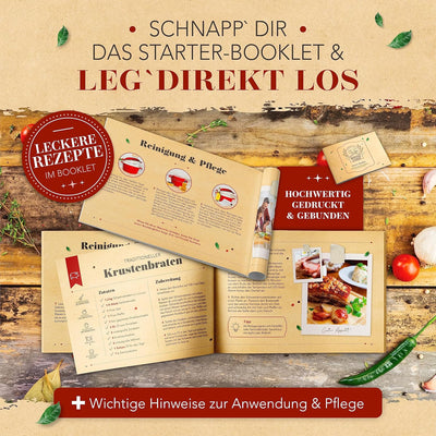 KRUSTENZAUBER Gusseisen Topf [inkl. Fleischgabel] - Hochwertiger 26cm Schmortopf backofengeeignet -