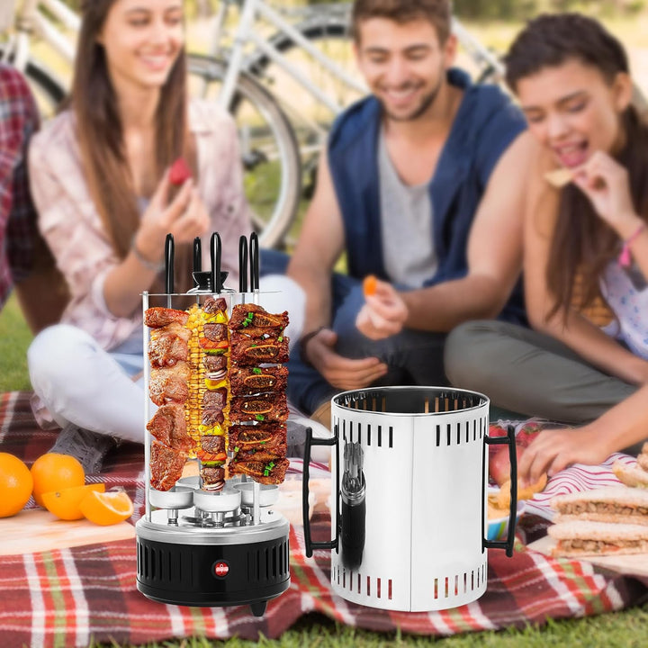 Vertikaler Edelstahl Elektro-Tischgrill, BBQ Vertikalgrill Rundgrill für Schaschlik-, Garnelen-, Gyr