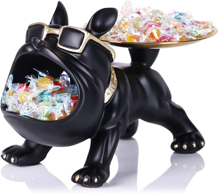 XMGZQ Französische Bulldogge Tablett,Moderne Dekoration aus Kunstharz,Schlüsselhalter,Süssigkeiten-S