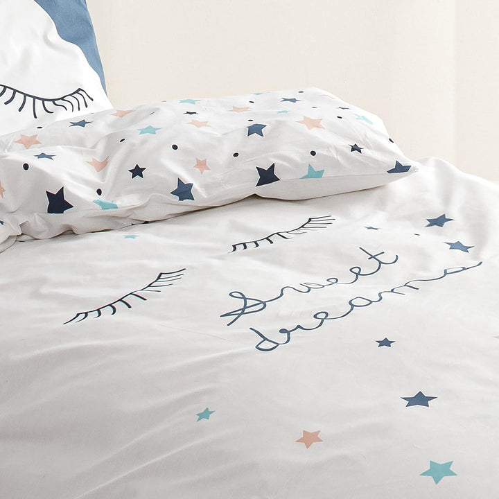 Sterne Mädchen-Bettwäsche Set · Kinderbettwäsche Sweet Dreams · Wende Motiv Wimpern · 2 teilig - Kis