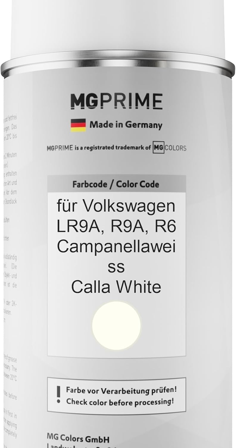 MG PRIME Autolack Sprühdosen Set für Volkswagen VW LR9A / R9A / R6 Campanellaweiss/Calla White Basis