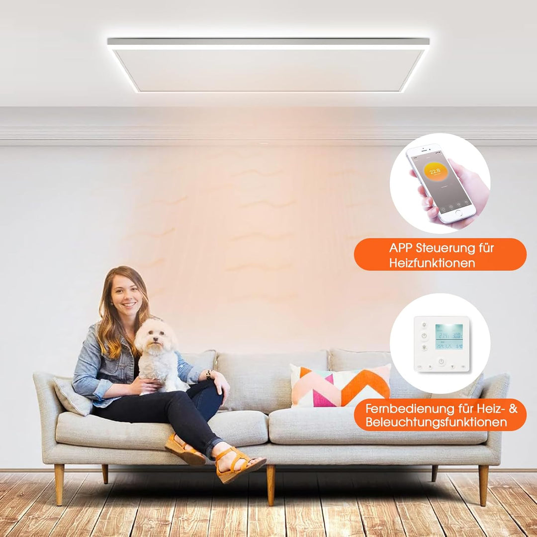 Infrarotheizung Deckenmontage 410 Watt (128x33cm), Deckenheizung Infrarot mit LED Beleuchtung, Infra
