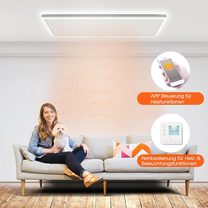 Infrarotheizung Deckenmontage 410 Watt (128x33cm), Deckenheizung Infrarot mit LED Beleuchtung, Infra