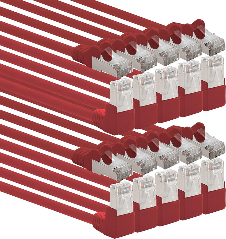 1aTTack.de 366277 Cat.6 Netzwerkkabel Winkel 90 Grad 10m - rot - 10 Stück - Cat6 Patchkabel (SFTP PI