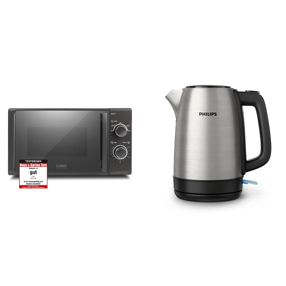 CASO | M20 EASY Mikrowelle & Philips Wasserkocher – 1.7 L Fassungsvermögen mit Kontrollanzeige, Edel