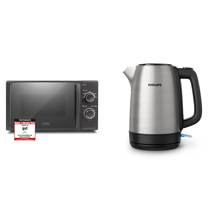 CASO | M20 EASY Mikrowelle & Philips Wasserkocher – 1.7 L Fassungsvermögen mit Kontrollanzeige, Edel