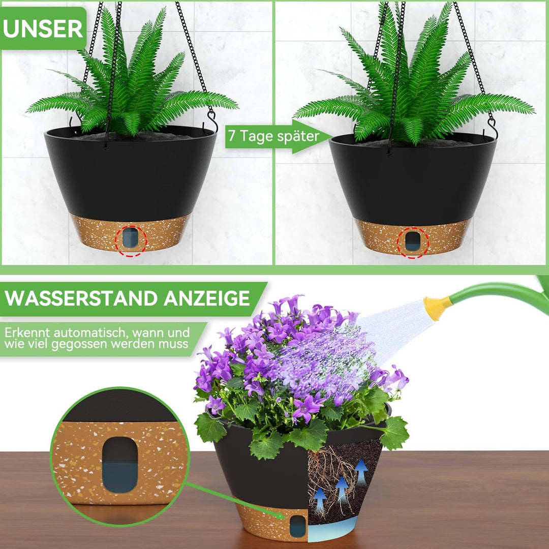 ZMTECH Hängetopf für Pflanzen, 25cm Blumentopf Ampel Hängend, Kunststoff Hänge Blumentopf mit Unters