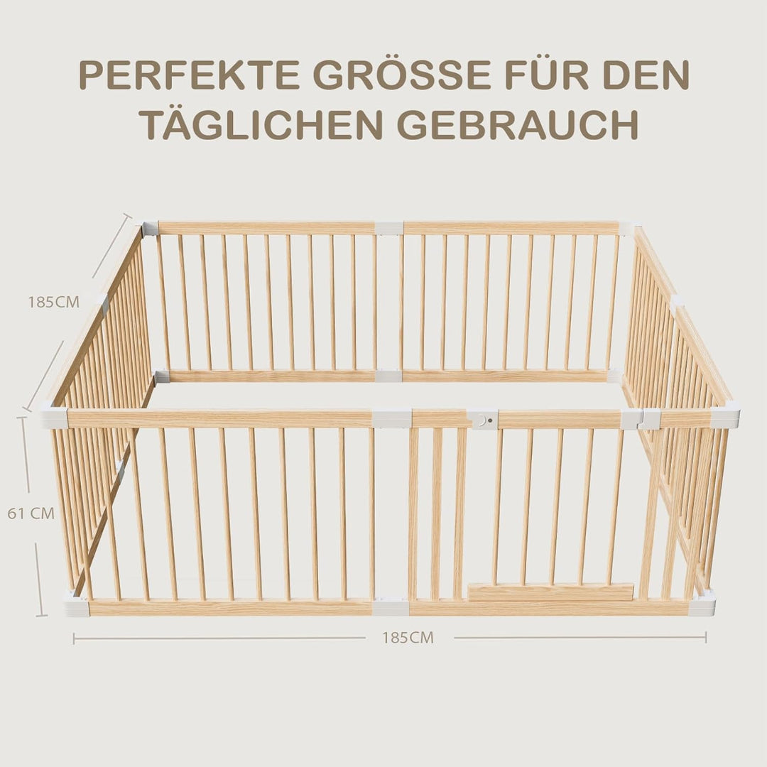 Baby Laufstall aus Holz mit Tür & Sicherheitsverschluss - Robustes Laufgitter zum Zusammenbauen, ind