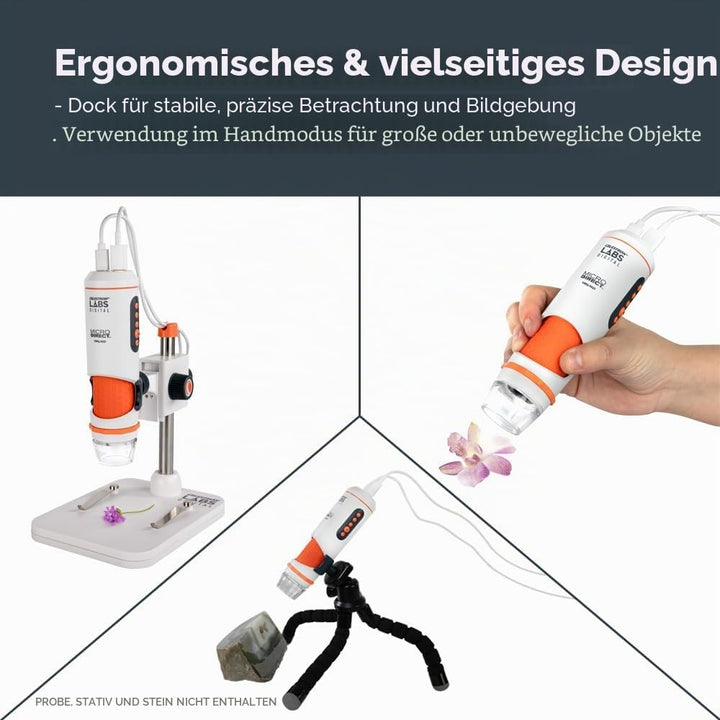 Celestron 44316 MicroDirect 1080P HDMI digitales Hand-Mikroskop, 10- bis 220-fache Vergrösserung, Gr