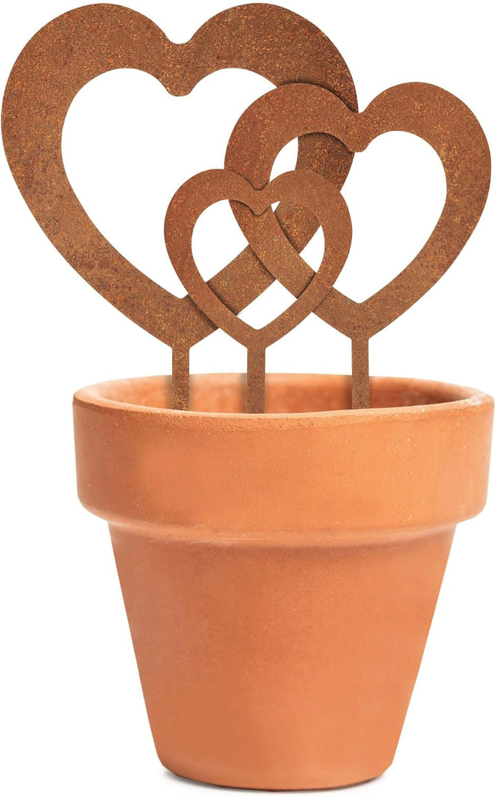 EXTRAVAGANT® 3er Set Herzen Stecker gross Gartendekoration Wohnungsdeko Metall Stahl Rost Edelrost w