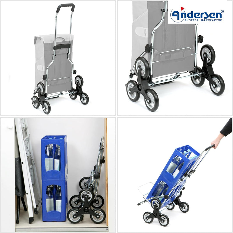 Andersen Einkaufstrolley Royal als Treppensteiger und 61 Liter Einkaufstasche Folke blau mit Kühlfac