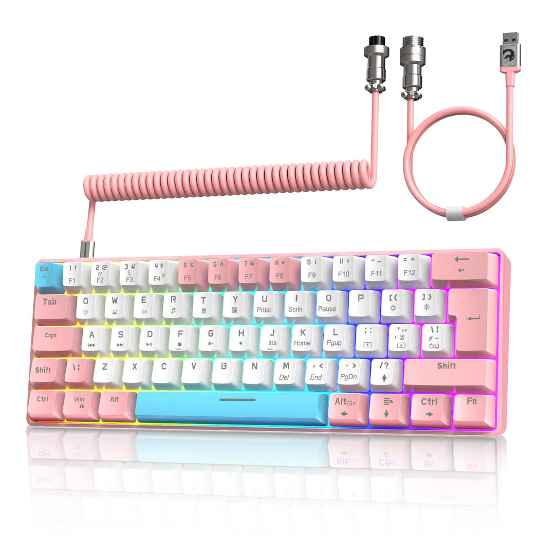 ZIYOU LANG T60 Wired Gaming-Tastatur mit Spiral USB-C Kabel - Kompakt 60% UK Layout(QWERTY) Mechanis