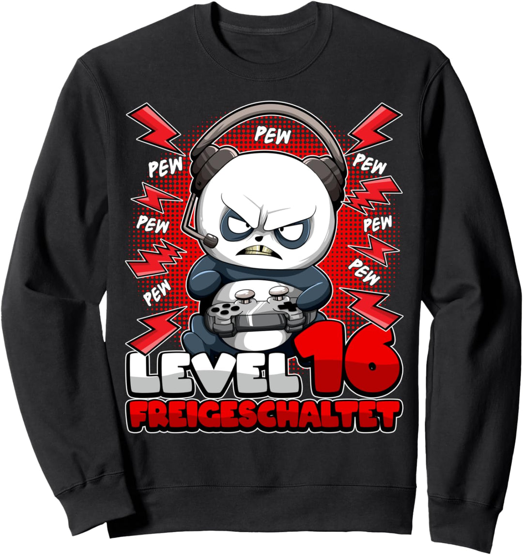 16. Geburtstag Junge Gamer Panda Level 16 Freigeschaltet Pew Sweatshirt