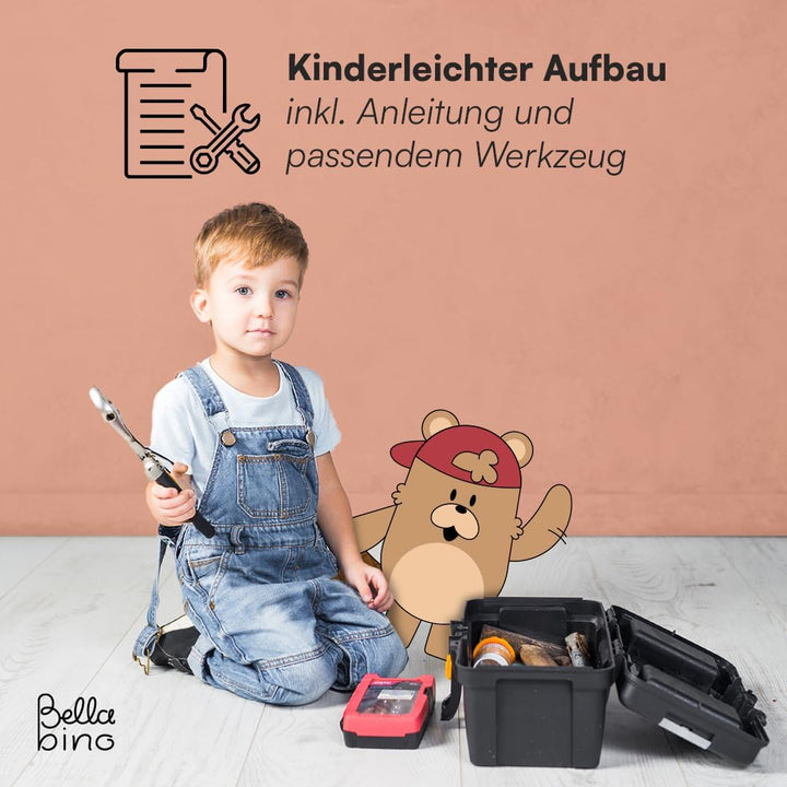 Bellabino Teme Bücherregal Kinderzimmer – Kinderbücherregal mit 4 Fächern – Montessori Bücherregal m