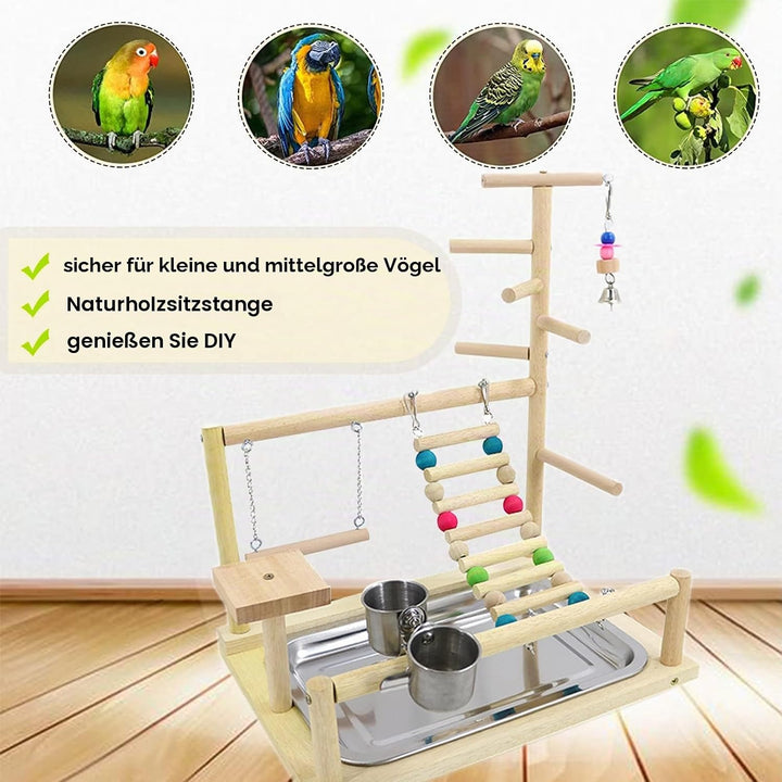 Wellensittich Spielplatz Vogel-Spielplatz mit Feeder-Cup Spielzeug Leiter Erklimmen Schaukel und Tab