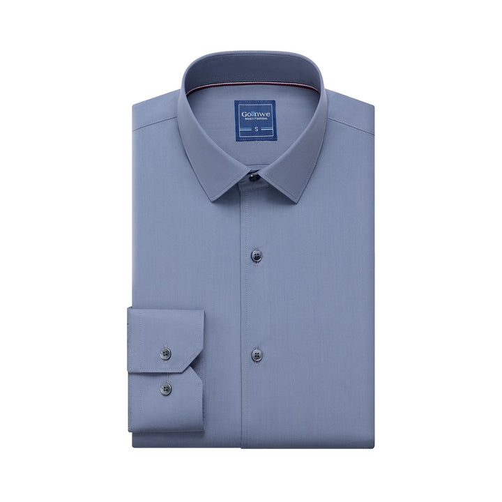 Gollnwe Herren Stretch Bambus Bügelfreies Kleid Shirt Langarm Einfarbig mit umwandelbarer Manschette