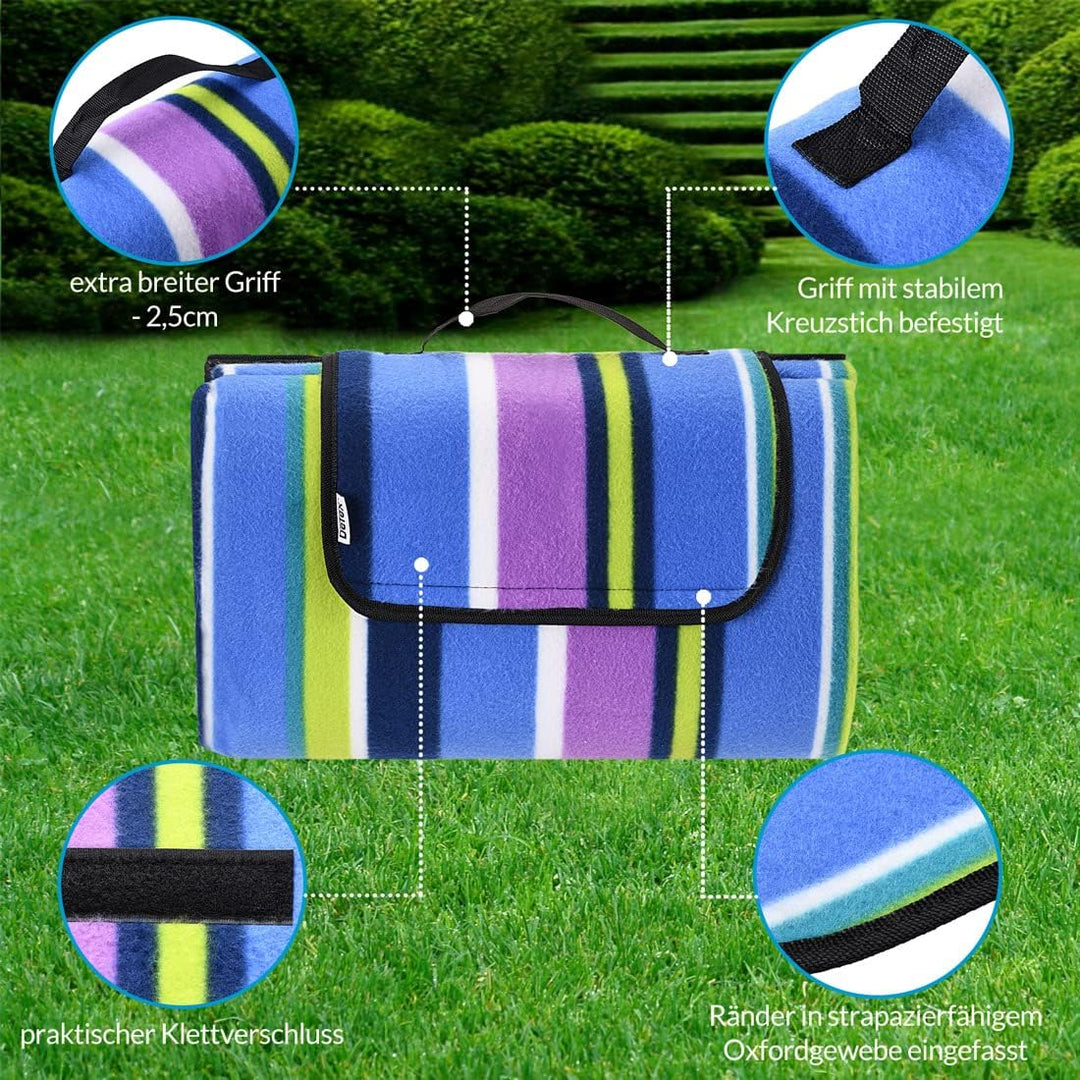 DETEX® Picknickdecke Campingdecke XXL 200x200 cm Wasserdicht Wärmeisoliert Waschbar Fleece Faltbar f