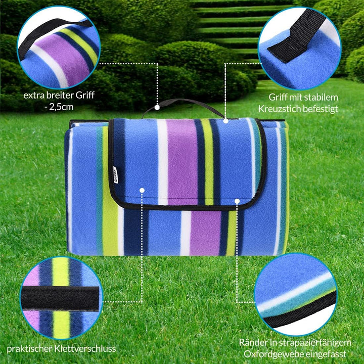 DETEX® Picknickdecke Campingdecke XXL 200x200 cm Wasserdicht Wärmeisoliert Waschbar Fleece Faltbar f