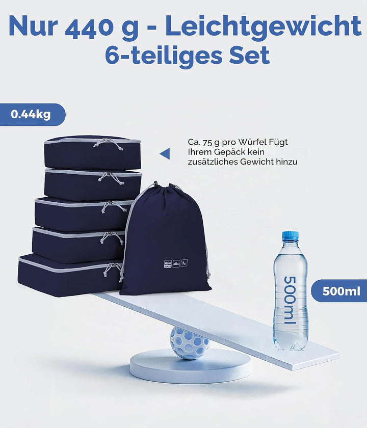 ECOHUB Packwürfel 6er Set Koffer Organizer, Reissfest &amp; Wasserabweisend, Durchdachtes Ordnungssystem