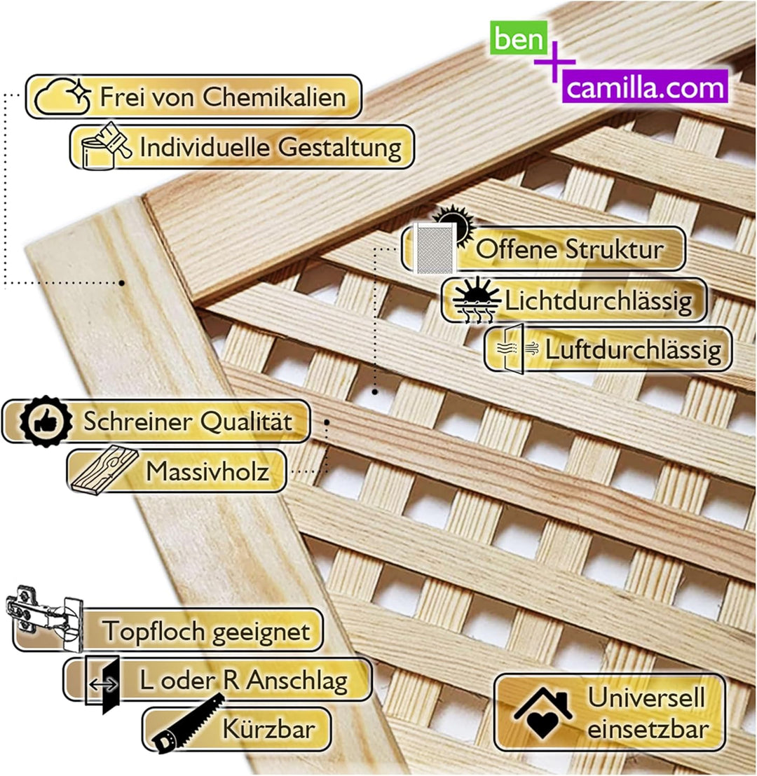 Gittertür 69 x 59,4 cm | Hochwertige Kiefer Massivholztüren - unbehandelt für Schrank- &amp; Möbelbau od