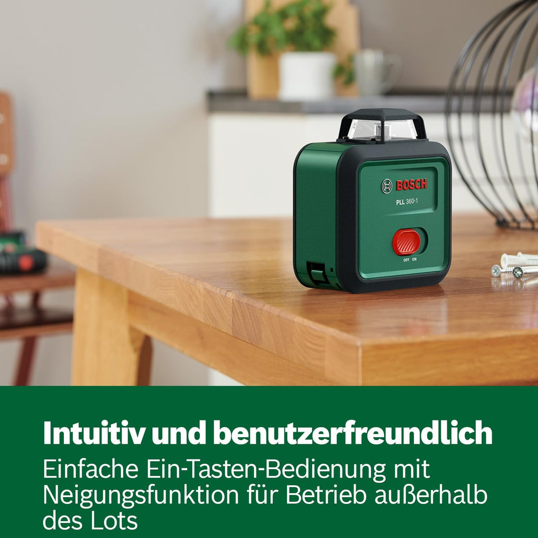 Bosch Linienlaser PLL 360-1 (selbstnivellierender 360°-Linienlaser, ±0,4 mm/m Genauigkeit, 12 m Arbe