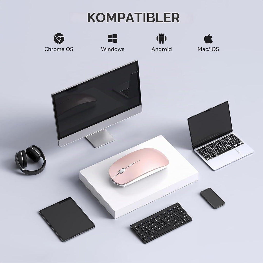 RaceGT Maus Kabellos USB-C &amp; USB-A, Mouse Aufladbar 2,4GHz Leise klick Beidhändig 3 Adjustable DPI L